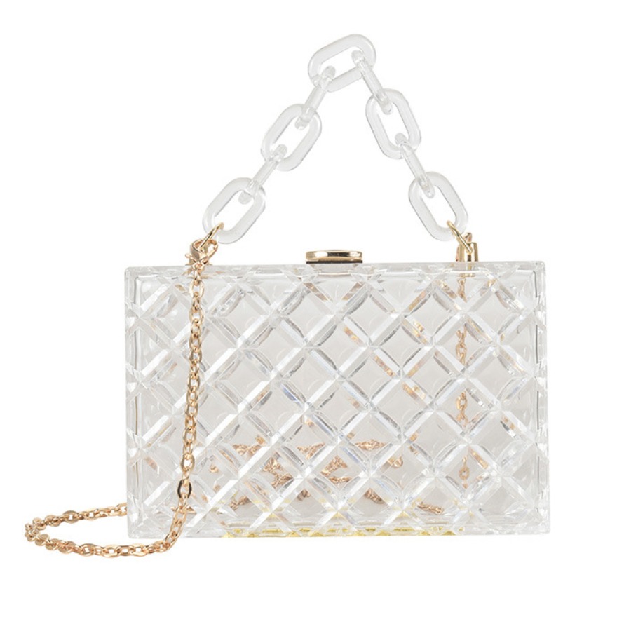 

Lovely Casual See-through Chain Strap Clear Lucite Crossbody Bag, Clear luctte