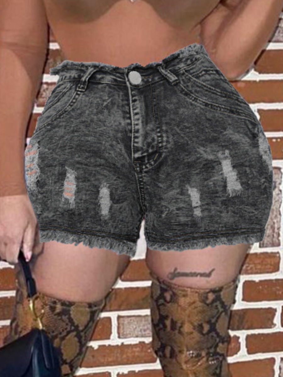 

Lovely Street Ripped Raw Edge Black Denim Shorts
