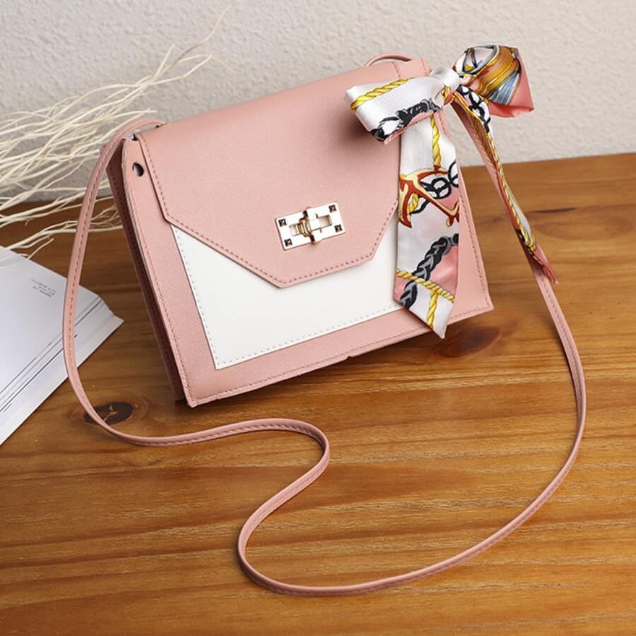 

Lovely Street Scarf Decoration Patchwork Pink Crossbody Bag