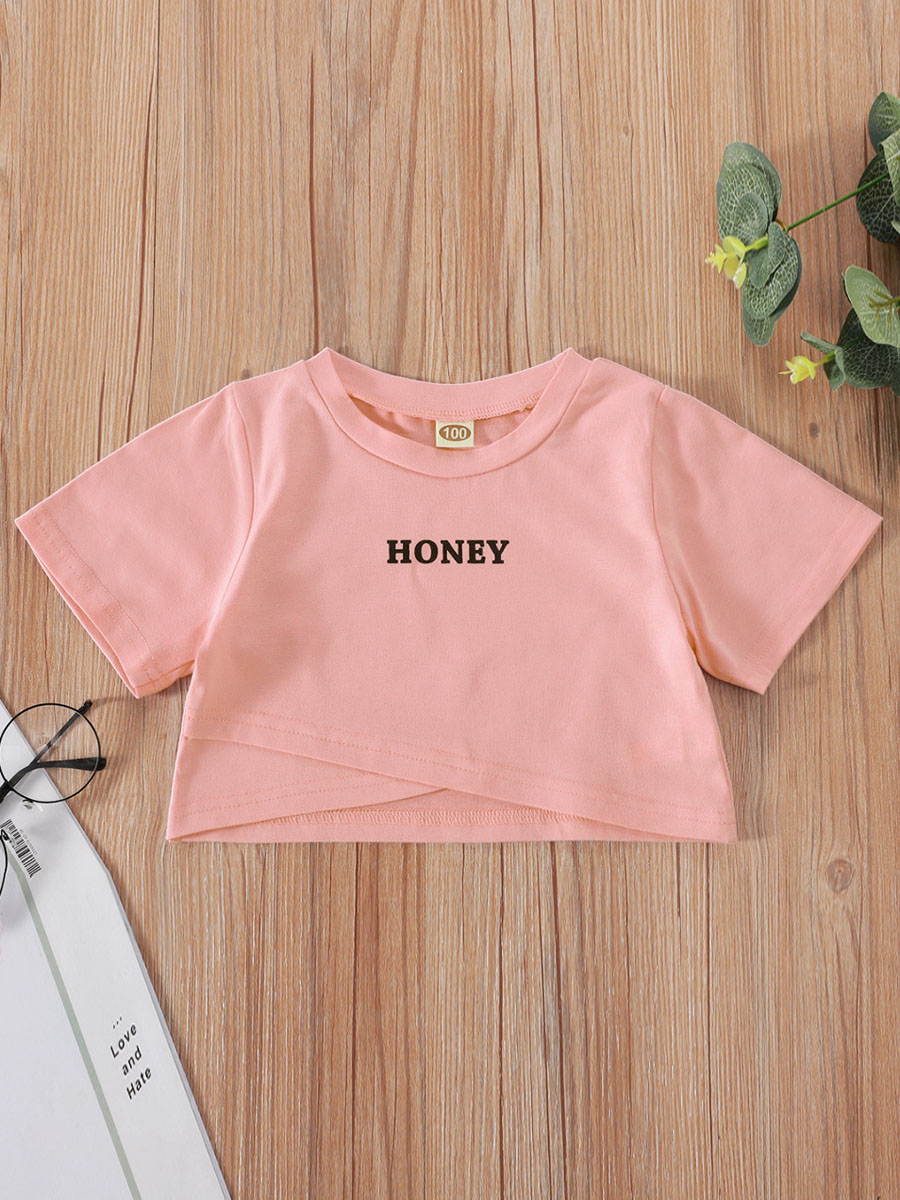 

Lovely Girl Casual O Neck Letter Print Pink T-shirt