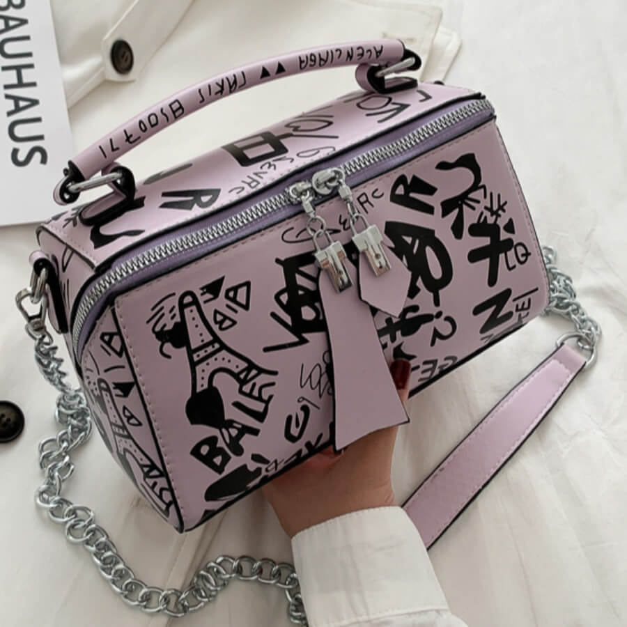 

LW Street Letter Print Patchwork Purple Crossbody Bags