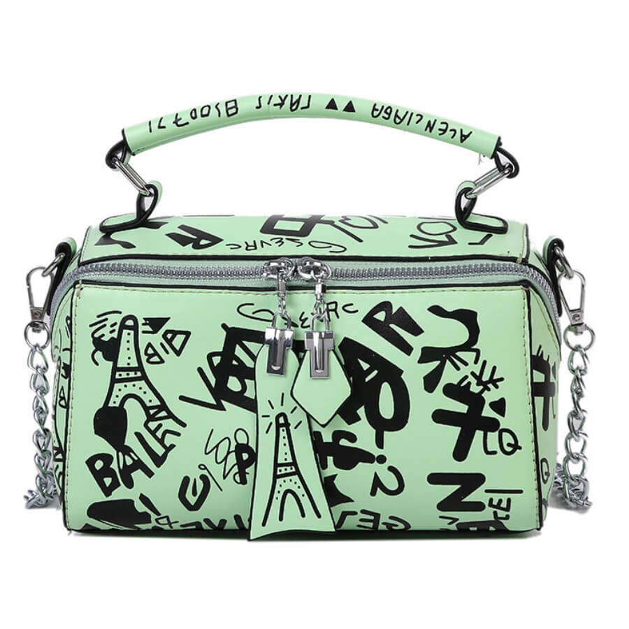 

LW Street Letter Print Patchwork Green Crossbody Bags
