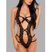 Lovely Sexy Bandage Hollow-out Design Black Teddie