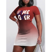 Lovely Street O Neck Letter Print Gradient Red Min