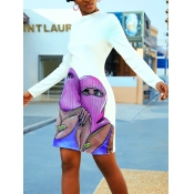 Lovely Casual O Neck Graffiti Print White Knee Len