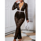 Lovely Sexy See-through Lace Patchwork Black Two P