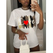Lovely Casual Letter Leopard Print White Plus Size