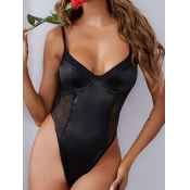 Lovely Sexy Mesh Patchwork Black Teddies