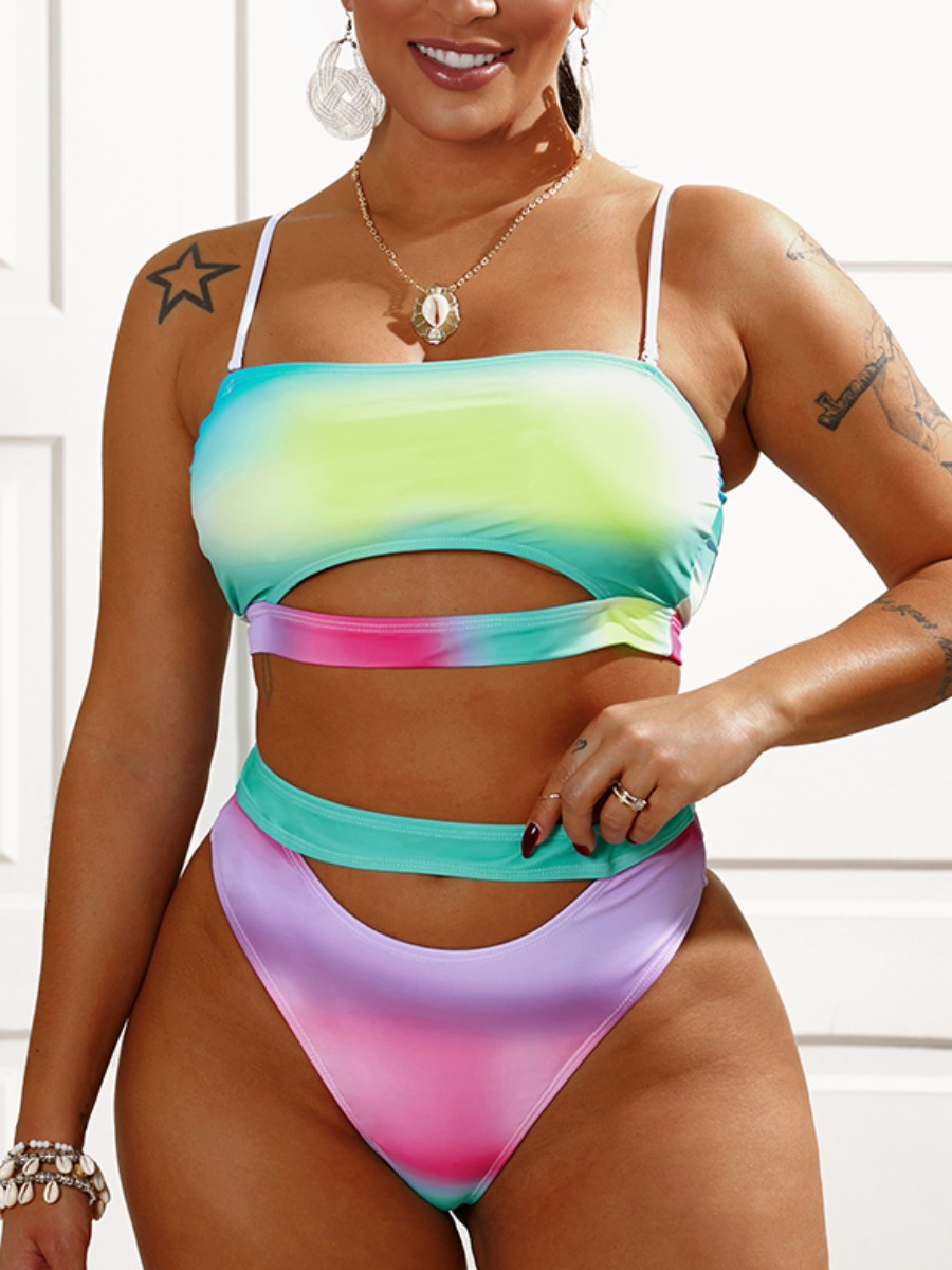

Lovely Boho Gradient Hollow-out Pink Two-piece Swimsuit