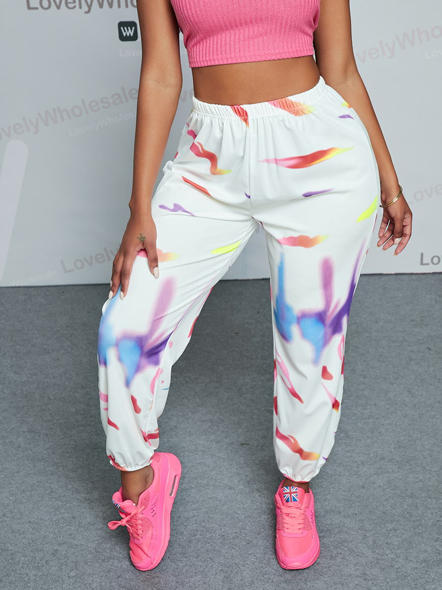 

Lovely Street High-waisted Tie-dye White Pants