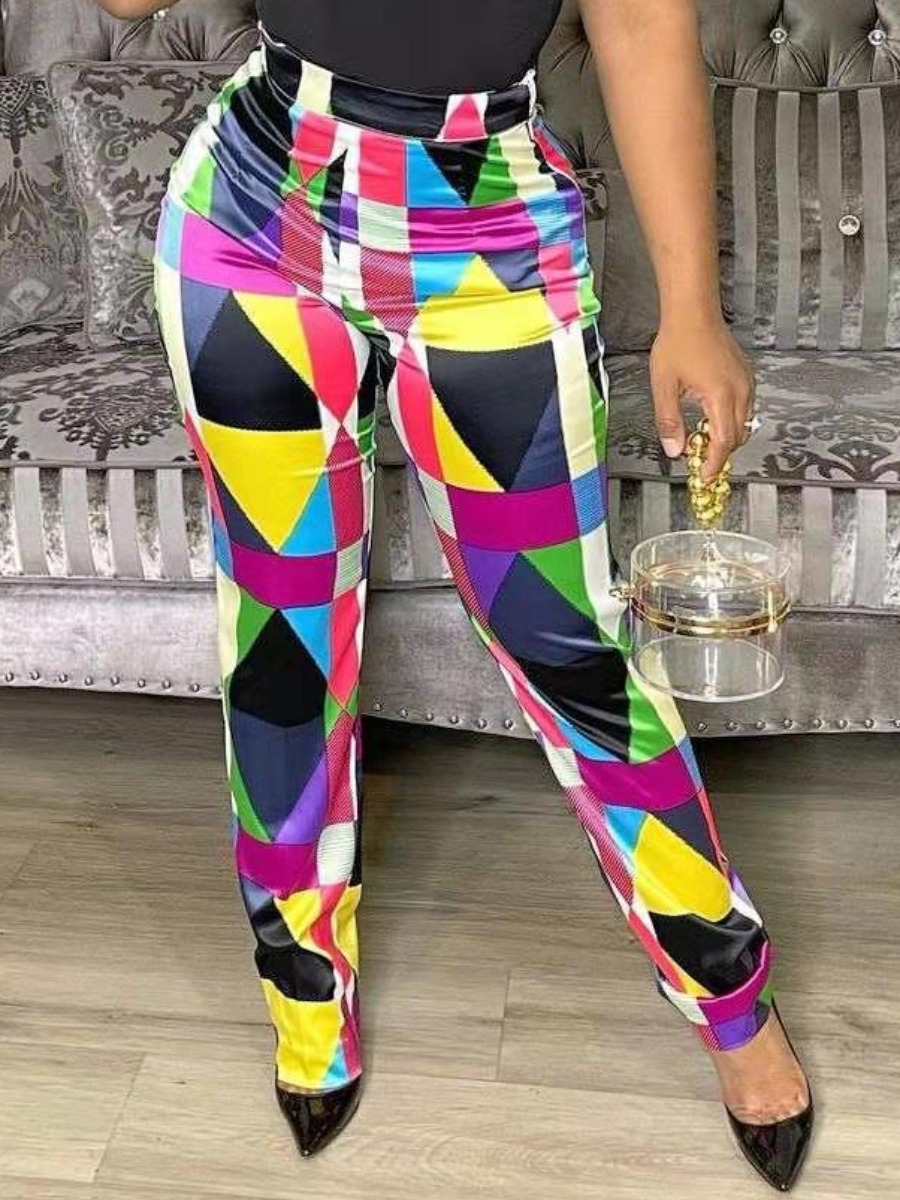 

Lovely Street High-waisted Geometric Print Multicolor Pants, Multi