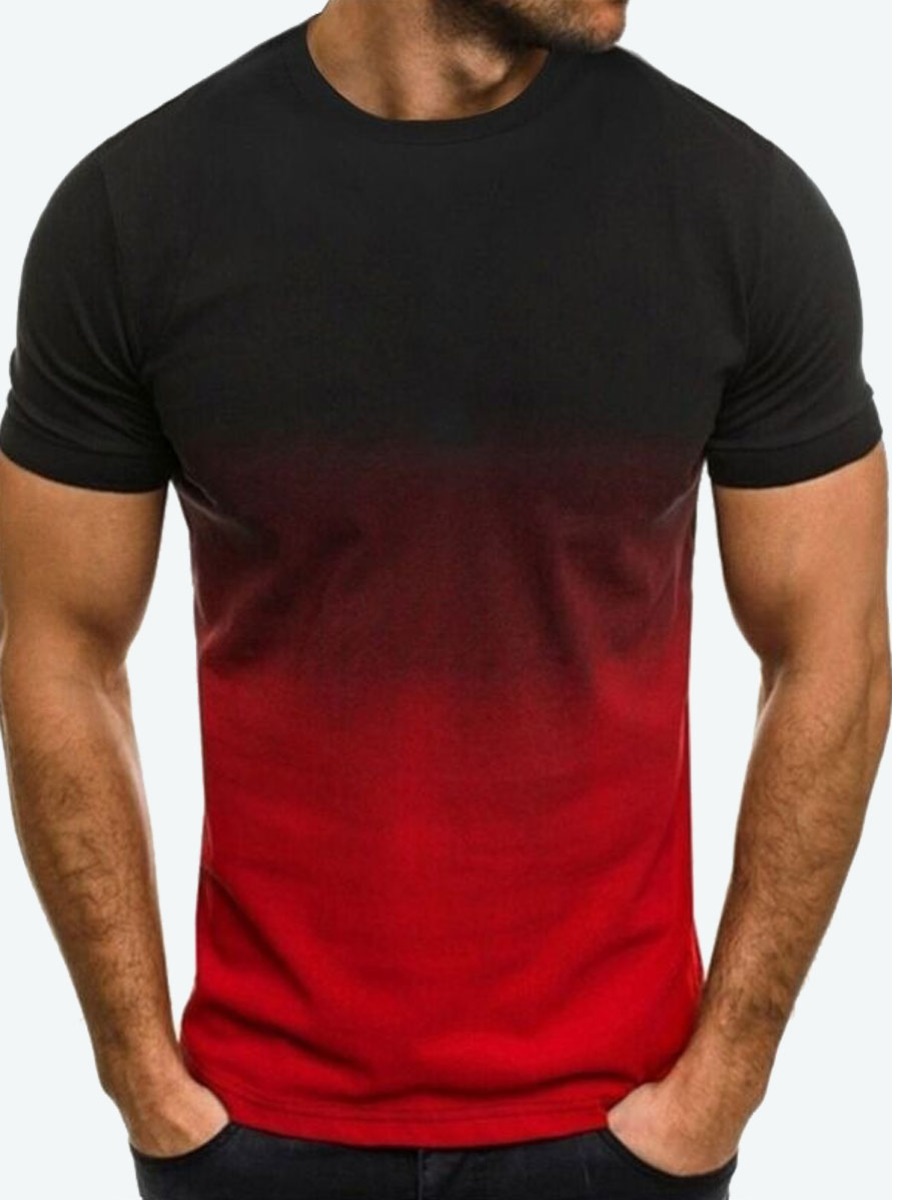 

LW Men Casual O Neck Gradient Red T-shirt