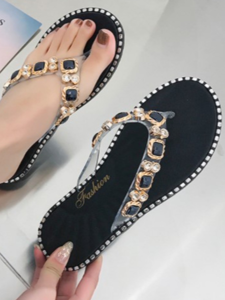 

Lovely Casual Pearl Decoration Black Slippers