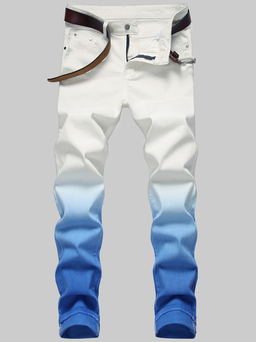 

Lovely Men Mid Waist Gradient Blue Jeans