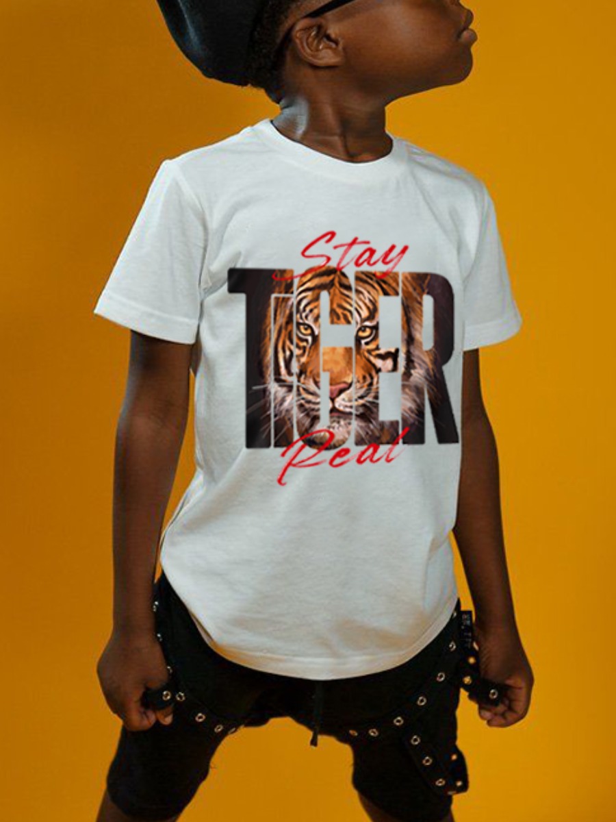 

Lovely Boy Leopard Letter Print Croci T-shirt