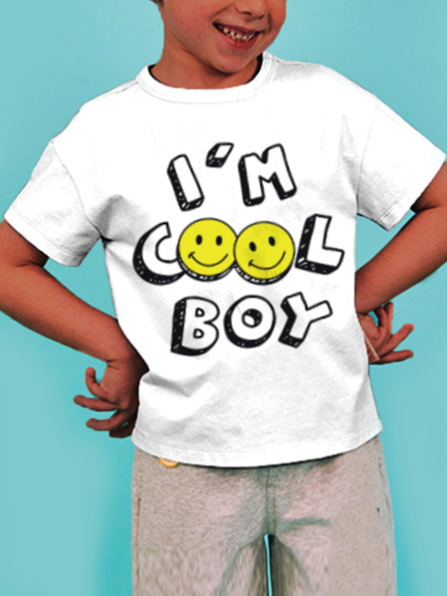 

Lovely Boy Smiley Face Letter Print Yellow T-shirt