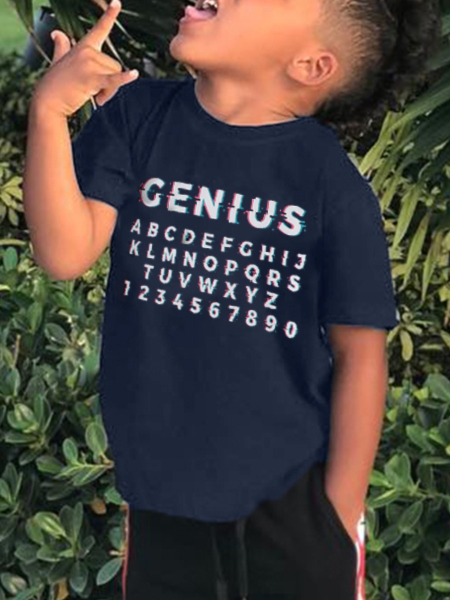 

Lovely Boy Casual O Neck Letter Print Royalblue T-shirt