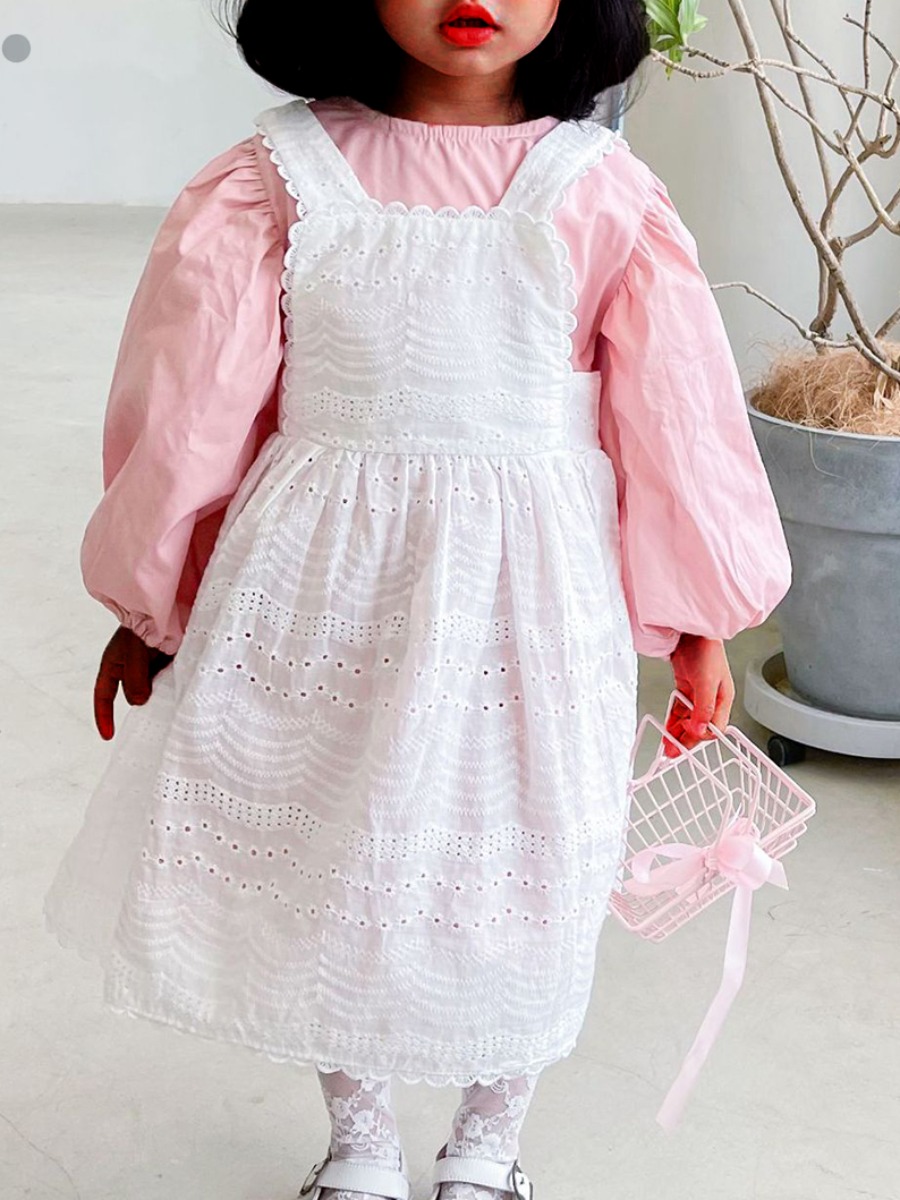 

Lovely Girl Sweet Ruffle Design Hollow-out White Two Piece Skirt Set, Pink