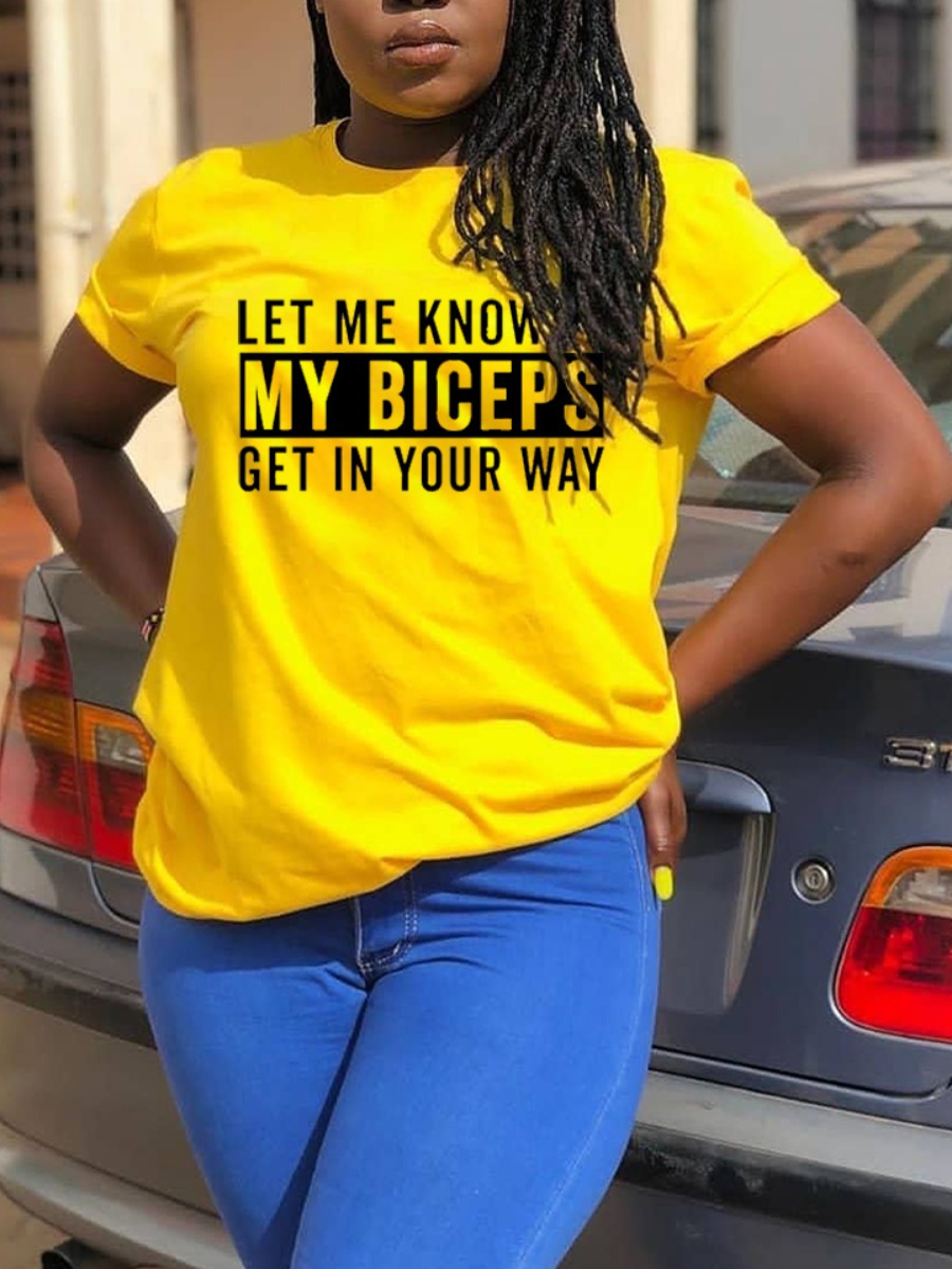 

Lovely Casual O Neck Letter Print Yellow T-shirt