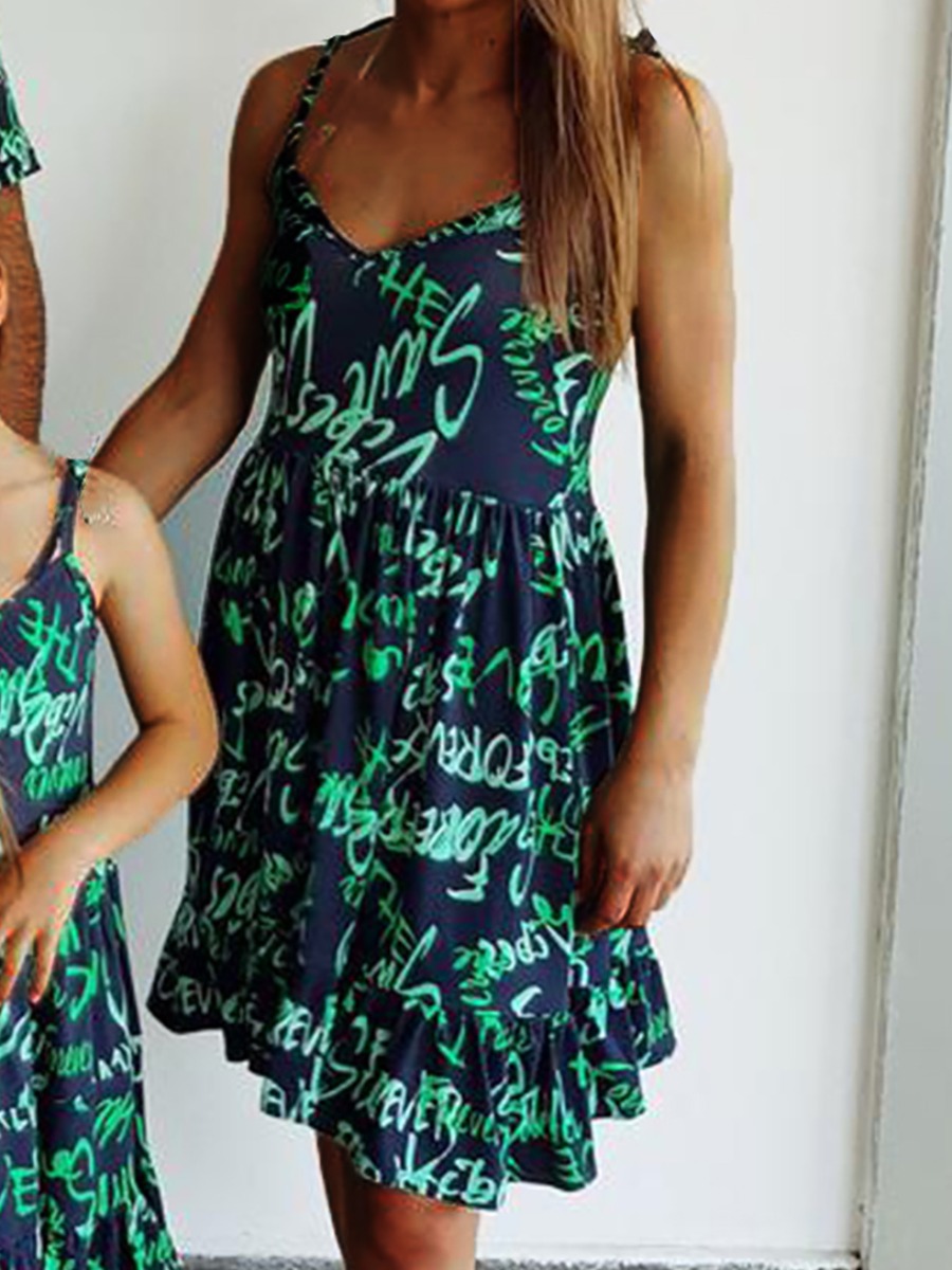

Lovely Mom Casual Letter Print Flounce Design Knee Length Dress, Women