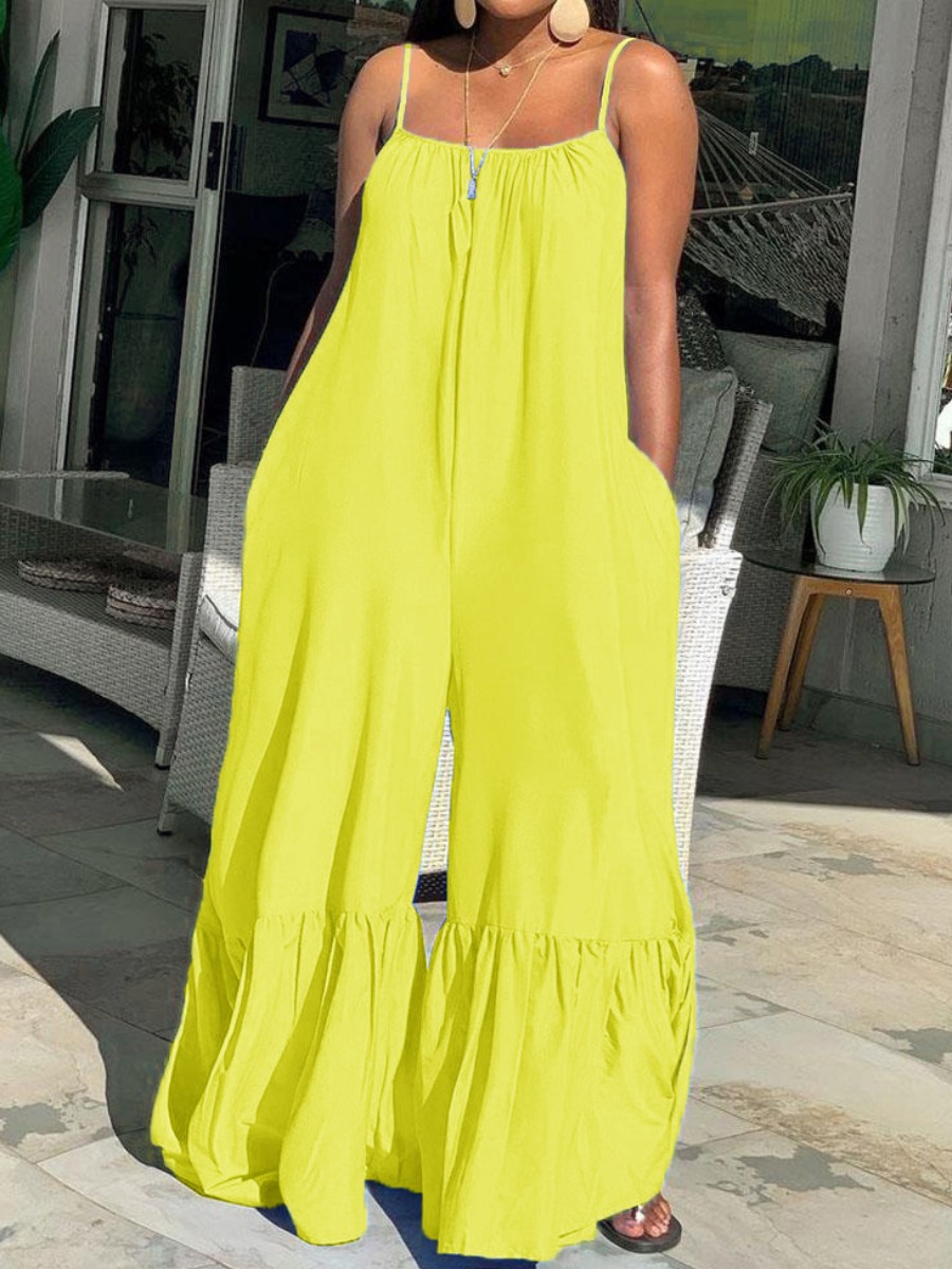 

LW Plus Size Casual Flounce Design Loose Yellow One-piece Jumpsuit