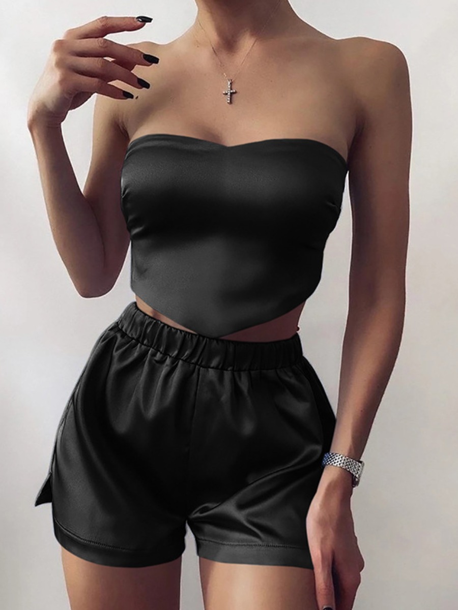 

Lovely Casual Off The Shoulder Bandage Design Black Sleepwear
