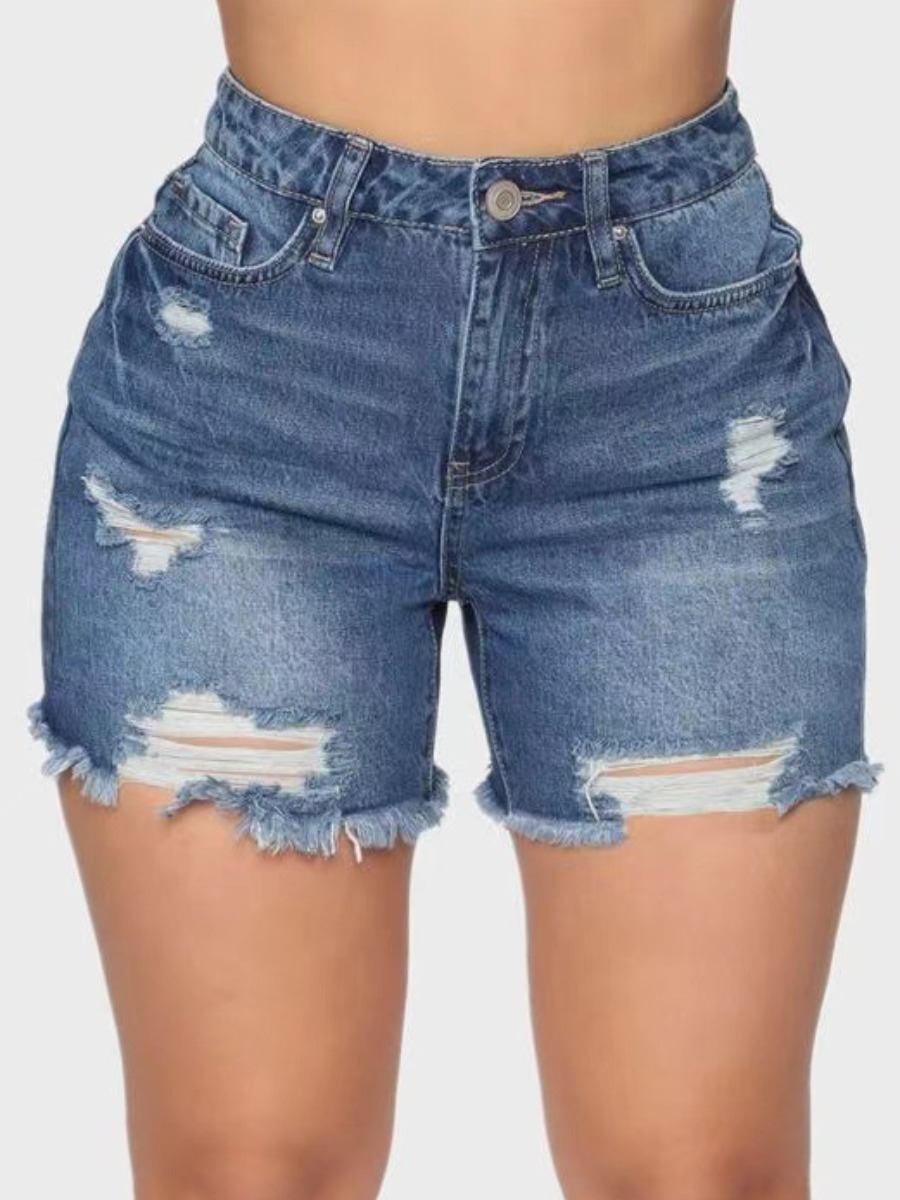 

LW Casual Ripped Raw Edge Blue Denim Shorts