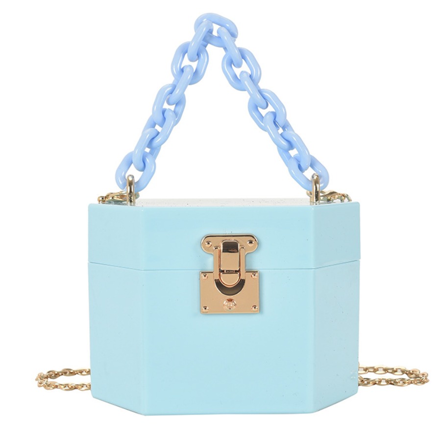 

Lovely Stylish Chain Strap Metal Accessories Decoration Blue Crossbody Bag