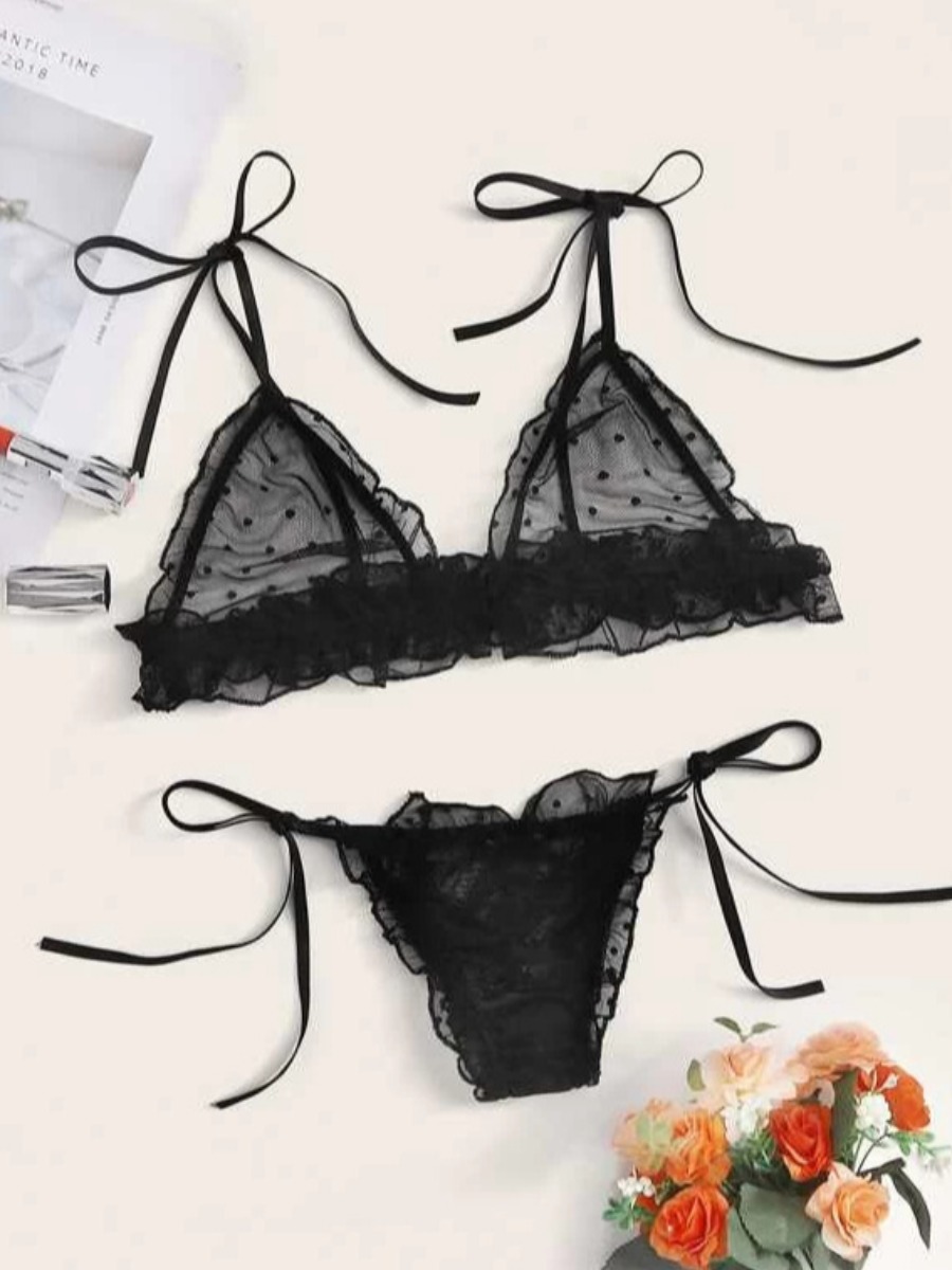 

Lovely Sexy See-through Bandage Design Black Bra Sets