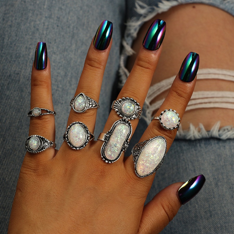 

Lovely Casual Oval Silver 8-piece Ring