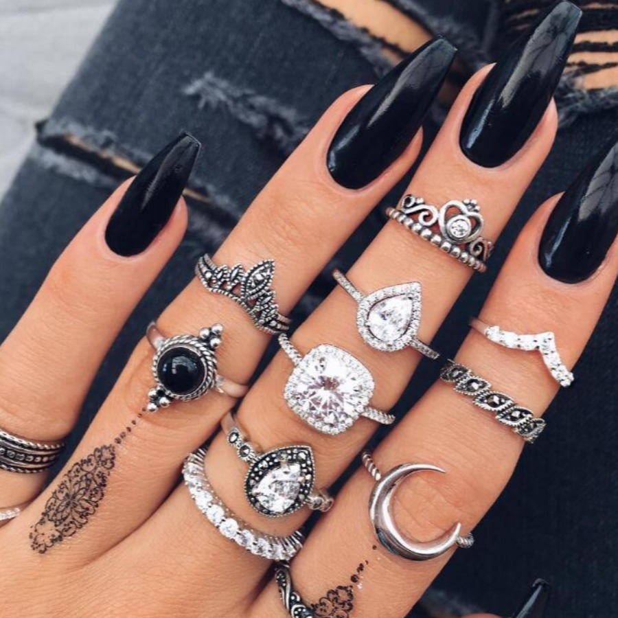 

LW Casual Moon Decoration Silver 10-piece Ring
