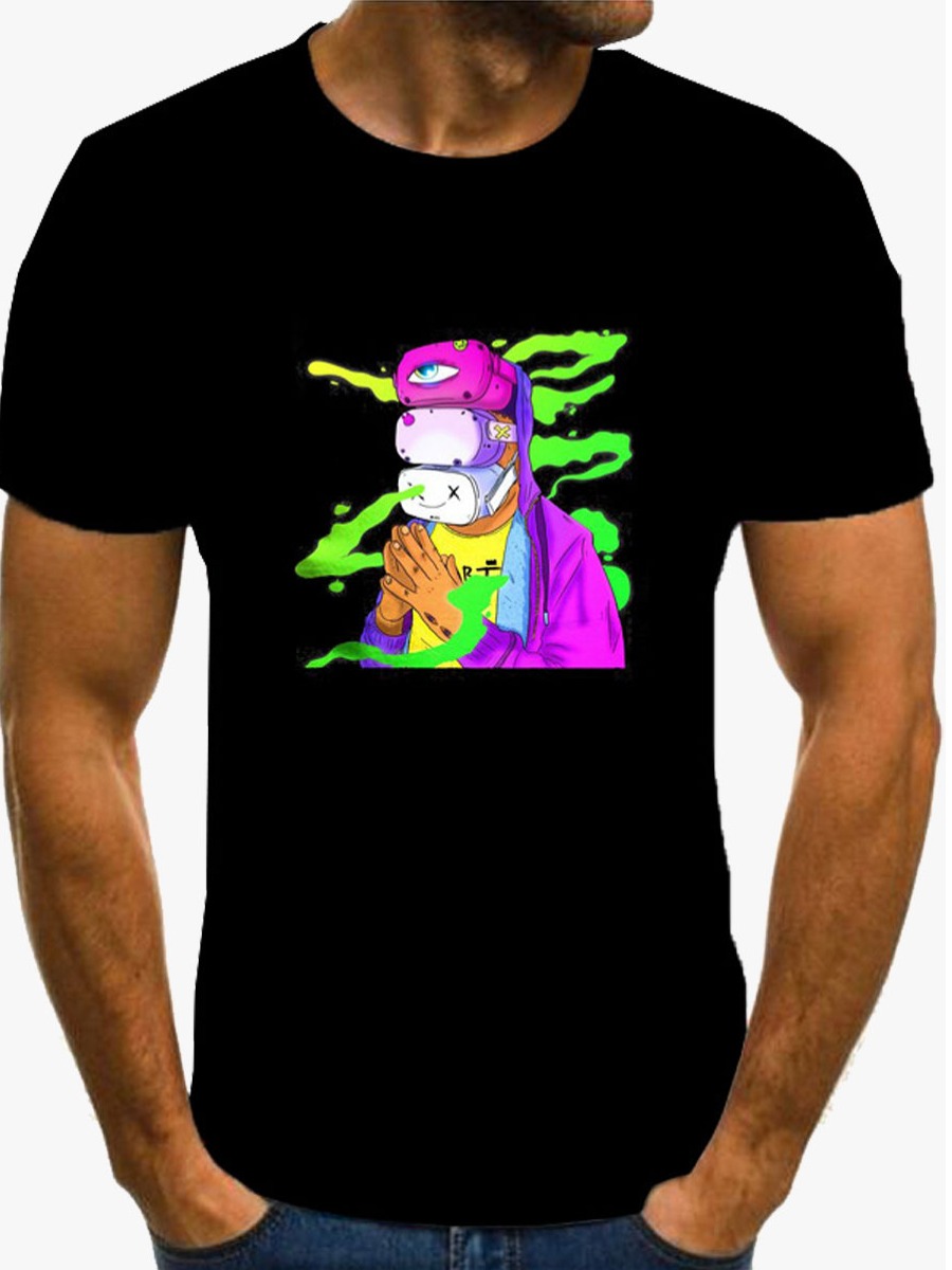

Lovely Men Casual O Neck Graffiti Print Black T-shirt