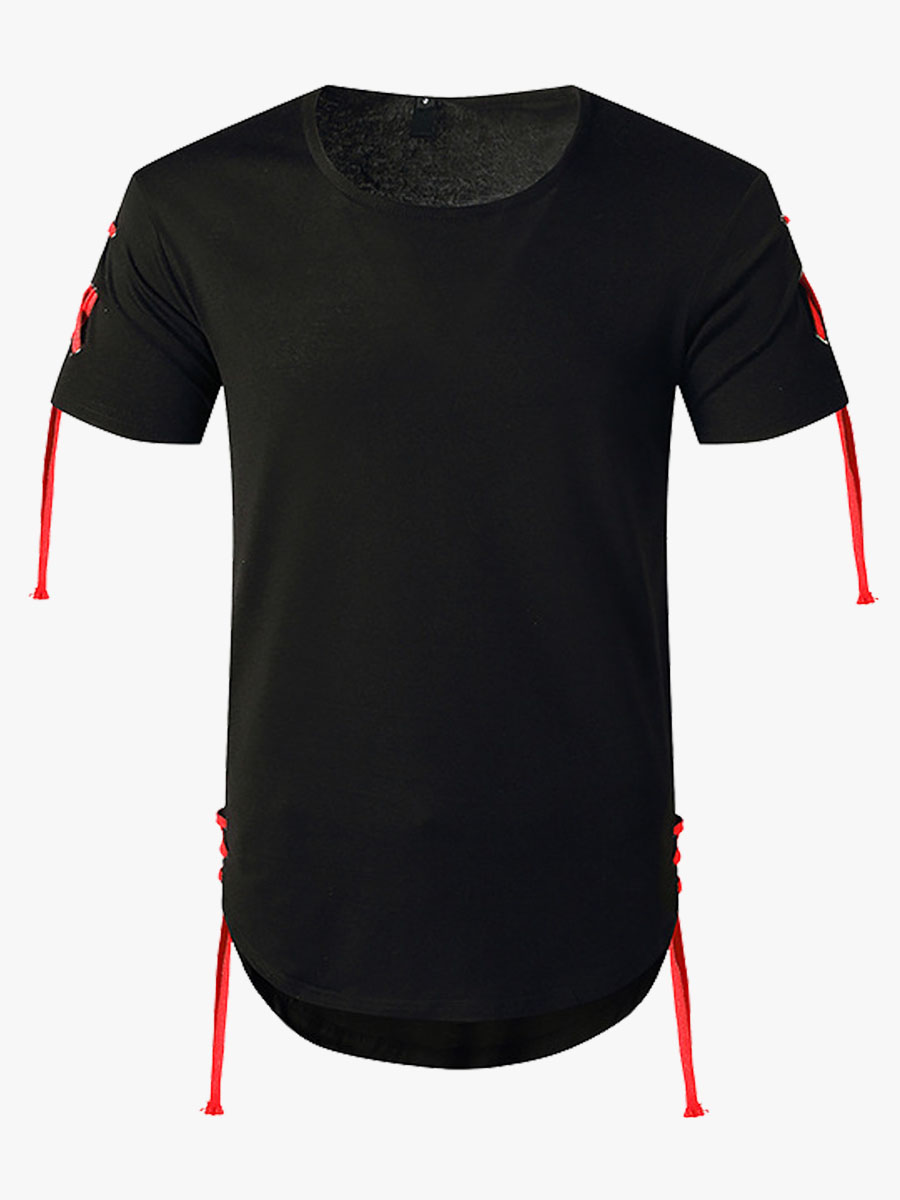 

Lovely Men Street O Neck Drawstring Black T-shirt