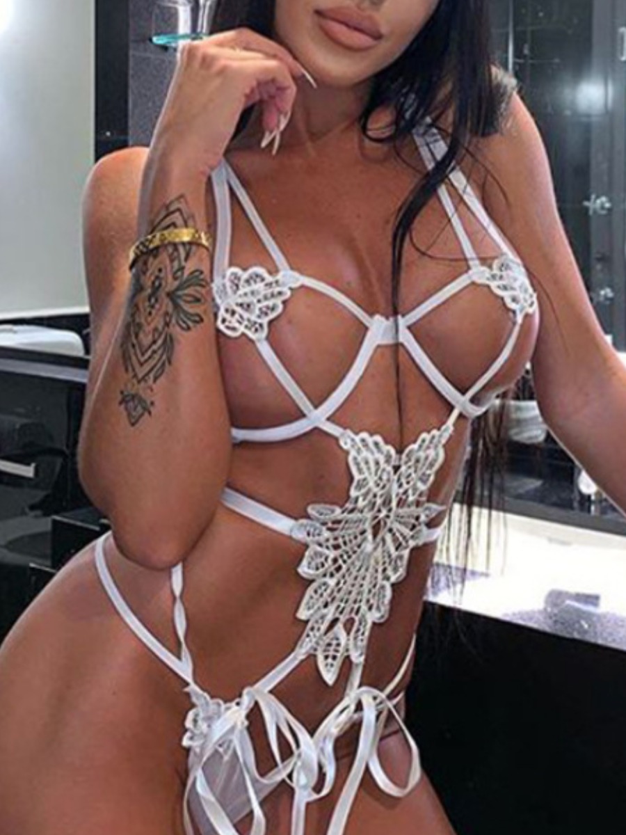 

Lovely Sexy Bandage Hollow-out Design White Teddies