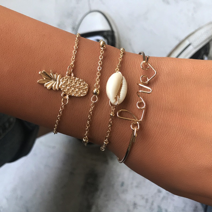 

Lovely Casual Shell Pineapple Gold 4-piece Bracelet