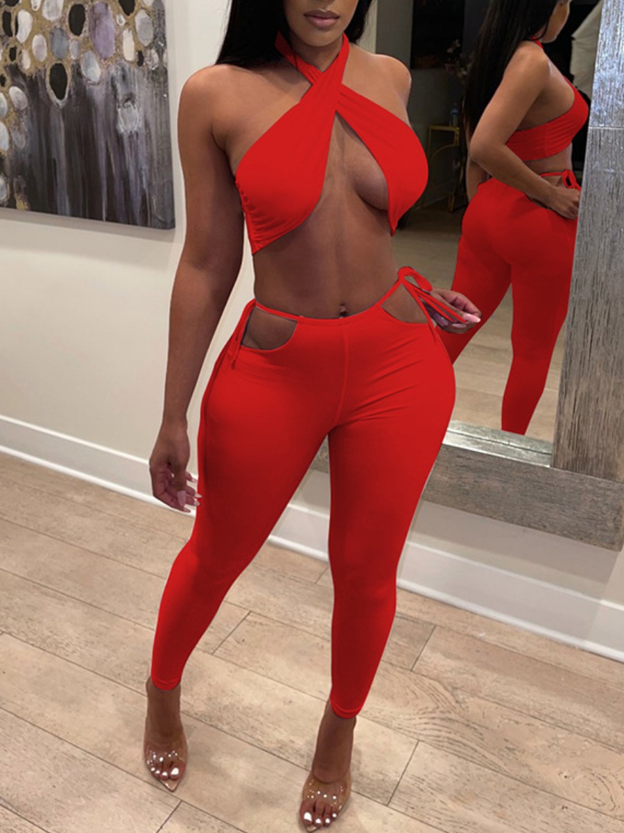 LW SXY Criss Cross Bandage Cut Out Design Pants Set
