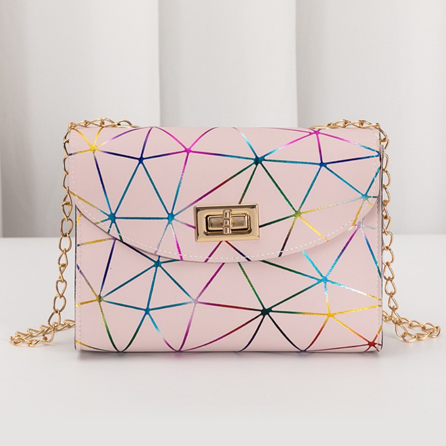 

Lovely Street Geometric Print Chain Strap Pink Crossbody Bag