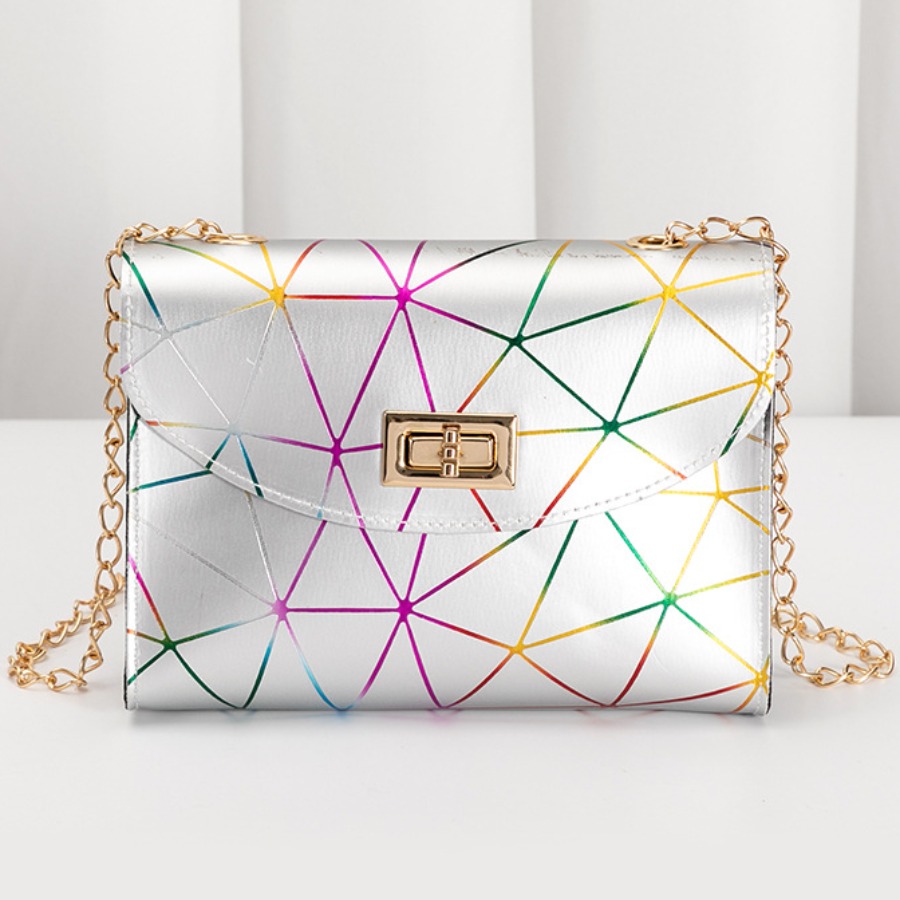 

Lovely Street Geometric Print Chain Strap Silver Crossbody Bag