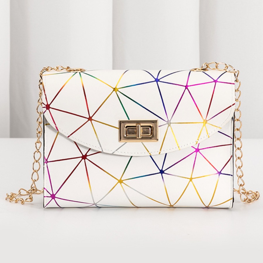 

LW Street Geometric Print Chain Strap White Crossbody Bags