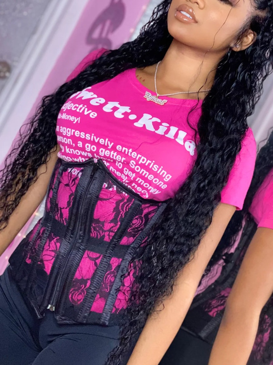 

Lovely Casual O Neck Letter Print Rose Red T-shirt