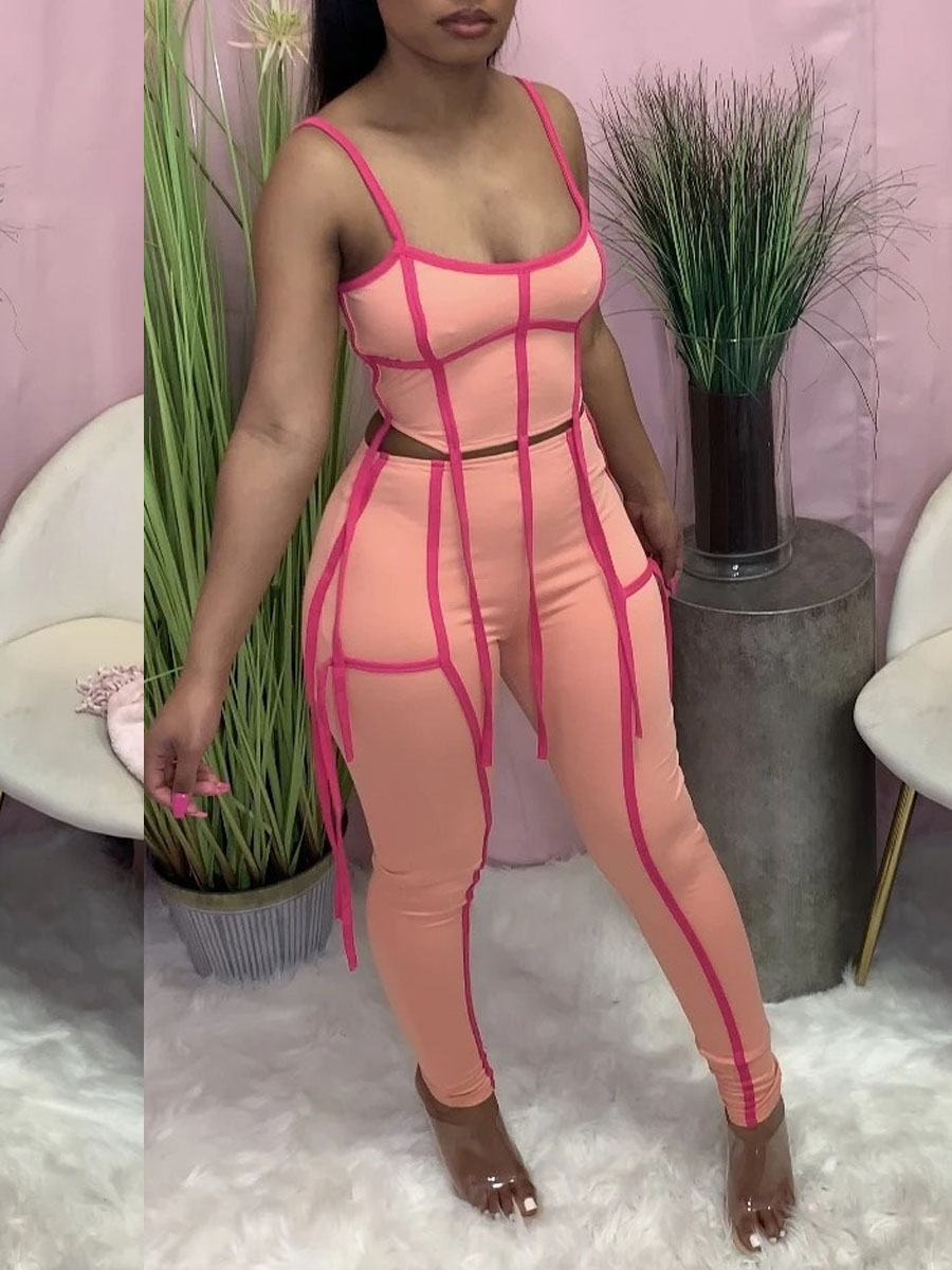 

Lovely Street Striped Tassel Design Pink Two Piece Pants Set