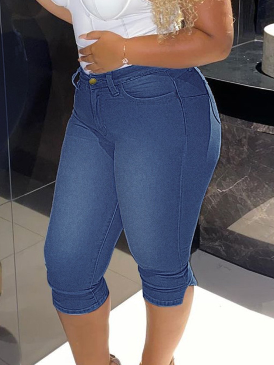 

Lovely Casual High-waisted Elastic Deep Blue Denim Shorts