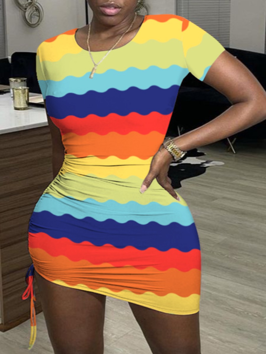 

Lovely Street Striped Drawstring Multicolor Mini Dress, Multi