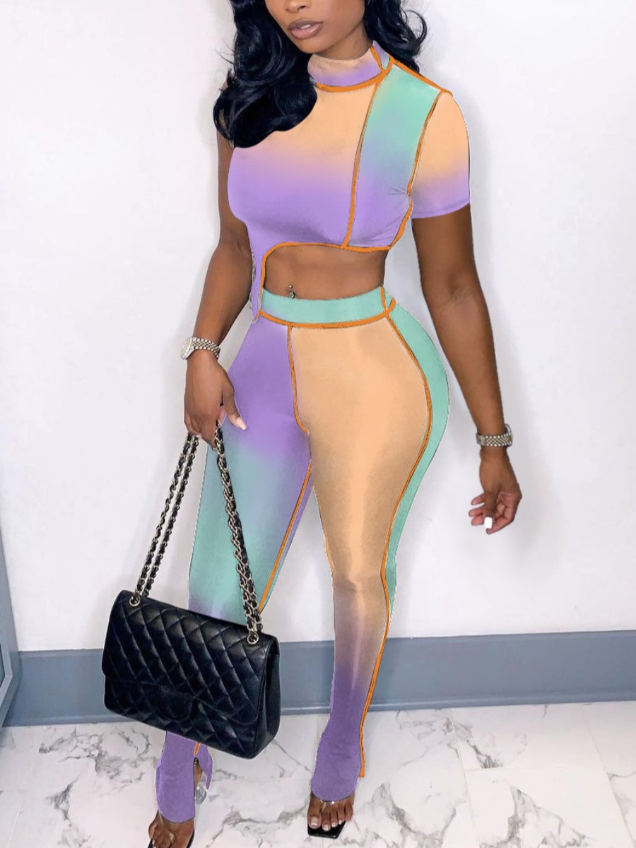 

Lovely Casual Gradient Striped Multicolor Two Piece Pants Set, Multi