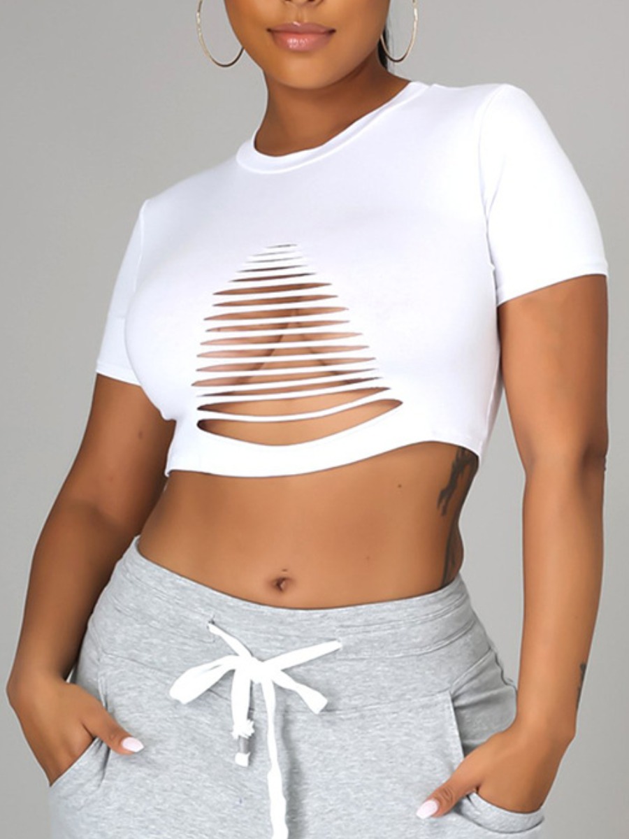 

Lovely Sexy Ripped Crop Top White T-shirt