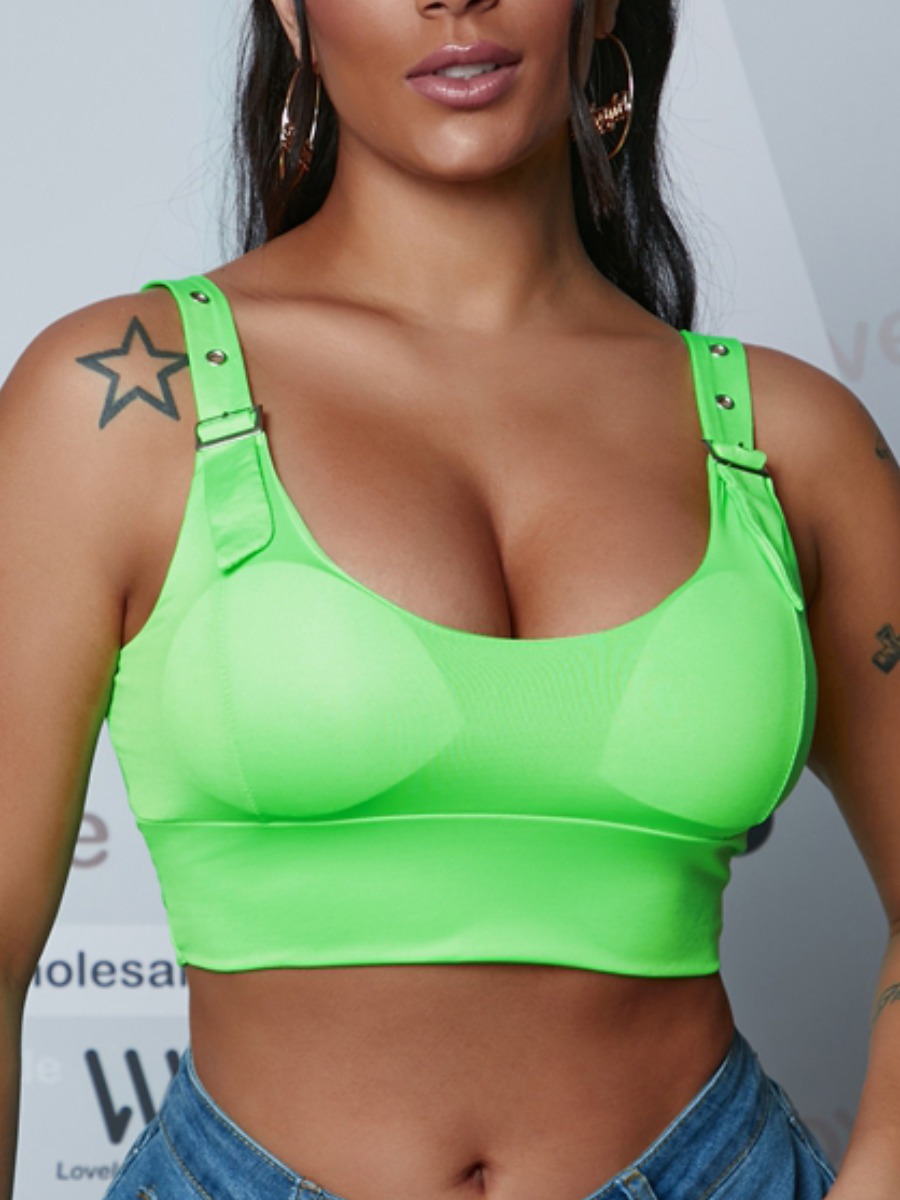 

Lovely Street U Neck Buckle Design Green Camisole