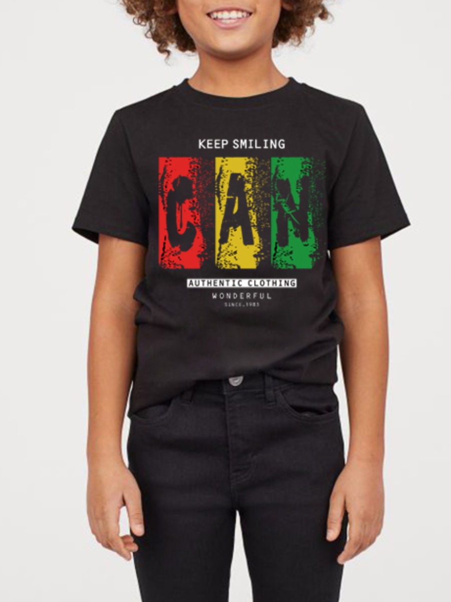 

Lovely Boy Casual O Neck Letter Print Black T-shirt