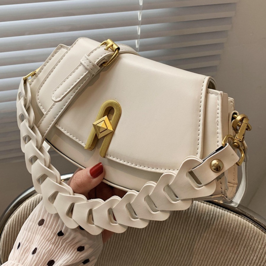 

Lovely Casual Interlocking Strap White Crossbody Bag