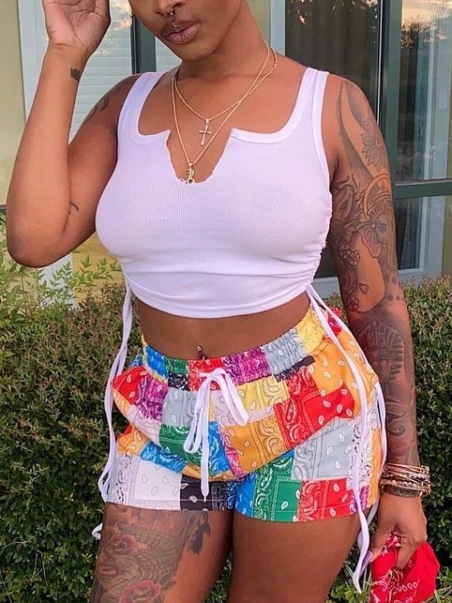 LW Rib-Knit Cashew Print Drawstring Shorts Set