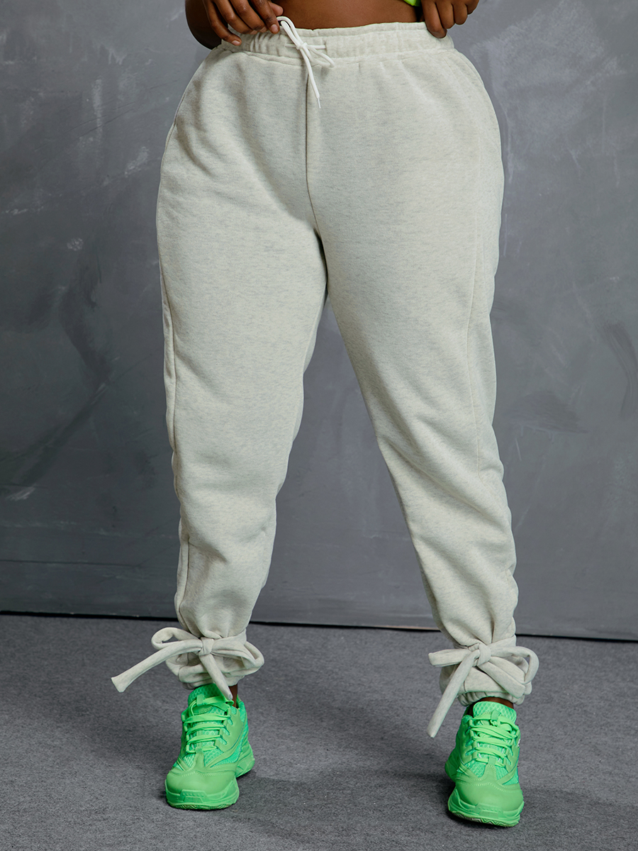 

Lovely Plus Size Sporty Mid Waist Bandage Design Grey Pants